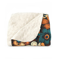 Vintage Orange and Teal Floral Sherpa Fleece Blanket!