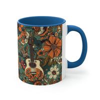 Vintage 70's Inspired Guitar Floral Accent Coffee Mug, 11oz!