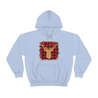 Minimalistic Deer Buffalo Plaid Unisex Heavy Blend Hooded Sweatshirt! Winter Vibes!