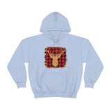 Minimalistic Deer Buffalo Plaid Unisex Heavy Blend Hooded Sweatshirt! Winter Vibes!