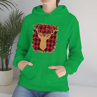 Minimalistic Deer Buffalo Plaid Unisex Heavy Blend Hooded Sweatshirt! Winter Vibes!