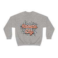 Kansas City Football Grey and Pink Leopard Print Unisex Heavy Blend Crewneck Sweatshirt! Football Season!