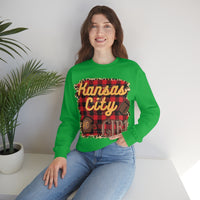 Kansas City Girl Football Buffalo Plaid Unisex Heavy Blend Crewneck Sweatshirt! Football Season!