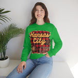 Kansas City Girl Football Buffalo Plaid Unisex Heavy Blend Crewneck Sweatshirt! Football Season!