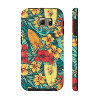 Vintage Floral Surfboard Blue and Yellow Tough Phone Cases, Case-Mate! Summer Vibes!