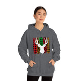 Paint Striped Deer Head Holiday Unisex Heavy Blend Hooded Sweatshirt! Winter Vibes!