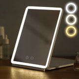 Touch Screen LED Makeup Mirror - Foldable, 3-Color Lighting, USB Rechargeable