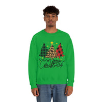 Merry Christmas Leopard Print Tree Unisex Heavy Blend Crewneck Sweatshirt! Winter Vibes!