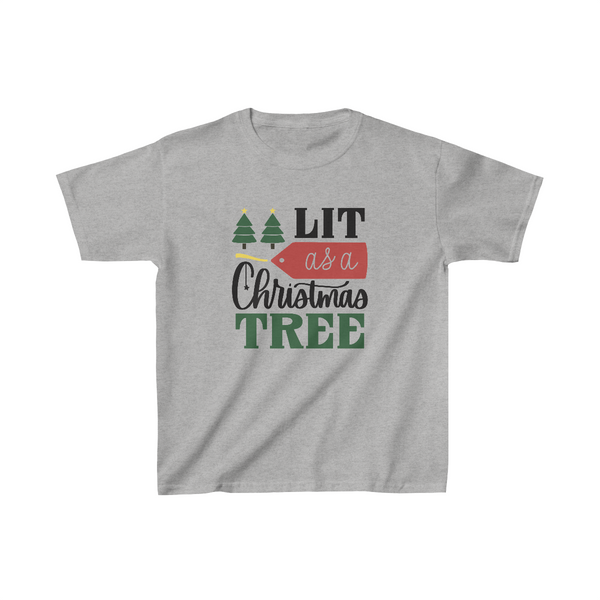 Lit as a Christmas Tree Unisex Kids Heavy Cotton Graphic Tees! Foxy Kids! Winter Vibes!