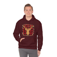 Minimalistic Deer Buffalo Plaid Unisex Heavy Blend Hooded Sweatshirt! Winter Vibes!