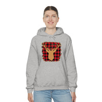 Minimalistic Deer Buffalo Plaid Unisex Heavy Blend Hooded Sweatshirt! Winter Vibes!