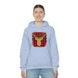 Minimalistic Deer Buffalo Plaid Unisex Heavy Blend Hooded Sweatshirt! Winter Vibes!