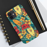 Vintage Floral Surfboard Blue and Yellow Tough Phone Cases, Case-Mate! Summer Vibes!