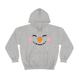 Blissful Grin Snowman Face Unisex Heavy Blend Hooded Sweatshirt! Winter Vibes!