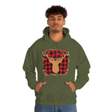 Minimalistic Deer Buffalo Plaid Unisex Heavy Blend Hooded Sweatshirt! Winter Vibes!