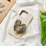 Luxurious Silver Heart Mirror Finger Grip for Smartphones