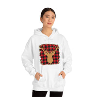 Minimalistic Deer Buffalo Plaid Unisex Heavy Blend Hooded Sweatshirt! Winter Vibes!