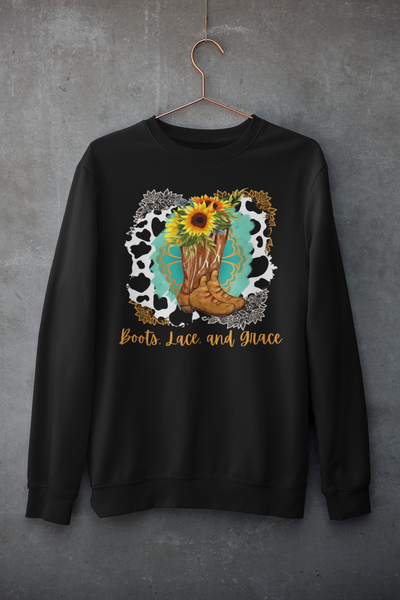 Boots Lace and Grace Unisex Western Inspired Crewneck Sweatshirt! Fall Vibes! FreckledFoxCompany