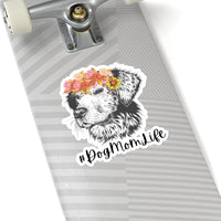 Dog Mom Life Sticker! Floral Crown Dog! Print to edge, durable, flexible, white, translucent FreckledFoxCompany