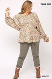 Floral And Gold Foil Woven Top With Elastic Waist And Peplum Hem FreckledFoxCompany