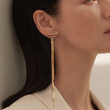 Vintage Glossy Arc Bar Long Tassel Drop Earrings!