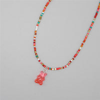 Colorful Gummy Bear Pendant Choker Resin Multicolor Rice Beaded Necklace!