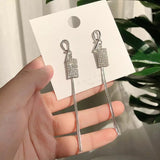 Vintage Glossy Arc Bar Long Tassel Drop Earrings!