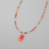 Colorful Gummy Bear Pendant Choker Resin Multicolor Rice Beaded Necklace!