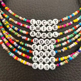 Boho Handmade Rice Bead Necklace, Letter Lucky, Love!