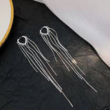 Vintage Glossy Arc Bar Long Tassel Drop Earrings!