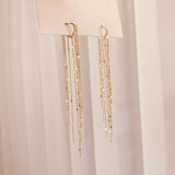 Vintage Glossy Arc Bar Long Tassel Drop Earrings!