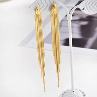 Vintage Glossy Arc Bar Long Tassel Drop Earrings!