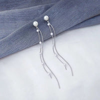 Vintage Glossy Arc Bar Long Tassel Drop Earrings!