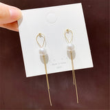 Vintage Glossy Arc Bar Long Tassel Drop Earrings!