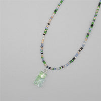 Colorful Gummy Bear Pendant Choker Resin Multicolor Rice Beaded Necklace!