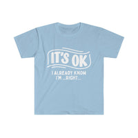 Its ok... I already Know I'm Right Unisex Graphic Tees! Sarcastic Vibes! FreckledFoxCompany