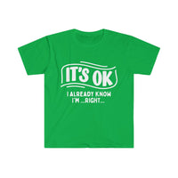 Its ok... I already Know I'm Right Unisex Graphic Tees! Sarcastic Vibes! FreckledFoxCompany