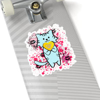 Kiss Me Kitty Valentine Day Sticker! Cut to edge, valentines, 4 different sizes. FreckledFoxCompany