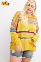 Plus Size Boho Patterned Knitted Sweater Pullover FreckledFoxCompany