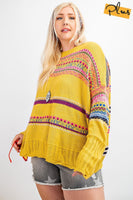 Plus Size Boho Patterned Knitted Sweater Pullover FreckledFoxCompany