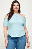 Plus Size, Solid Ribbed Cold Shoulder Top FreckledFoxCompany