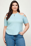 Plus Size, Solid Ribbed Cold Shoulder Top FreckledFoxCompany