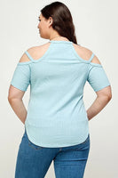 Plus Size, Solid Ribbed Cold Shoulder Top FreckledFoxCompany