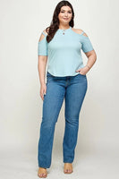 Plus Size, Solid Ribbed Cold Shoulder Top FreckledFoxCompany