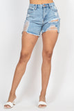 Ripped Five-pocket Mini Denim Shorts FreckledFoxCompany