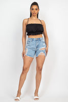 Ripped Five-pocket Mini Denim Shorts FreckledFoxCompany