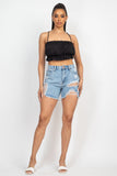 Ripped Five-pocket Mini Denim Shorts FreckledFoxCompany