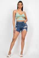 Ripped Five-pocket Mini Denim Shorts FreckledFoxCompany