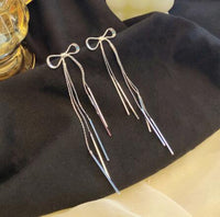 Vintage Glossy Arc Bar Long Tassel Drop Earrings!