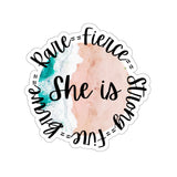 She is Strong Sticker! Cut to edge, 4 sizes, flexible, transparent, white FreckledFoxCompany